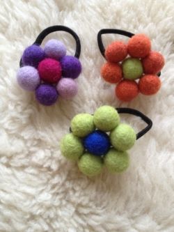  Flower Bracelet or Hair Elastic in 3 colourways - 100% handmade wool beads