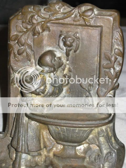 ANTIQUE ART NOUVEAU CAST IRON FOUNTAIN BIRD BATH BOOKENDS LADY GARDEN 